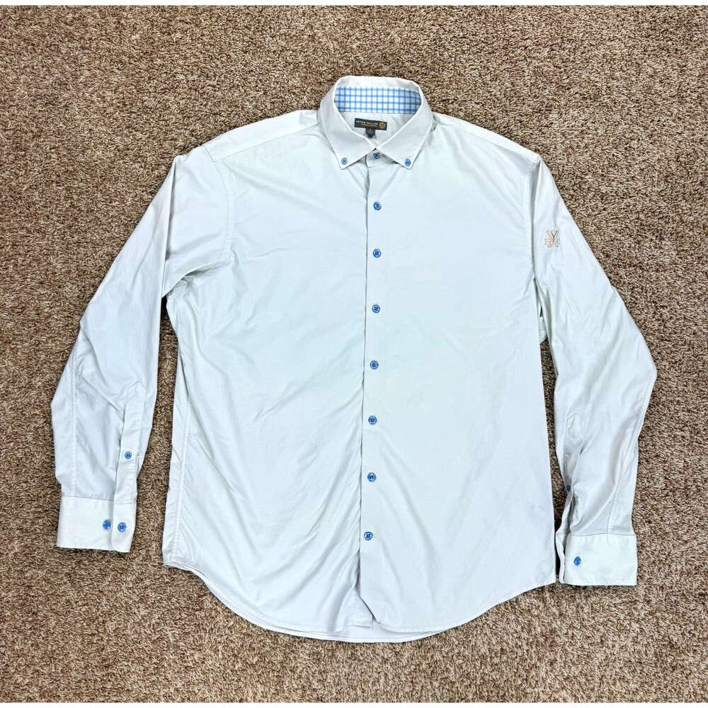Peter Millar Summer Comfort Button Down Shirt Mens Large Gray Stretch Nylon Golf